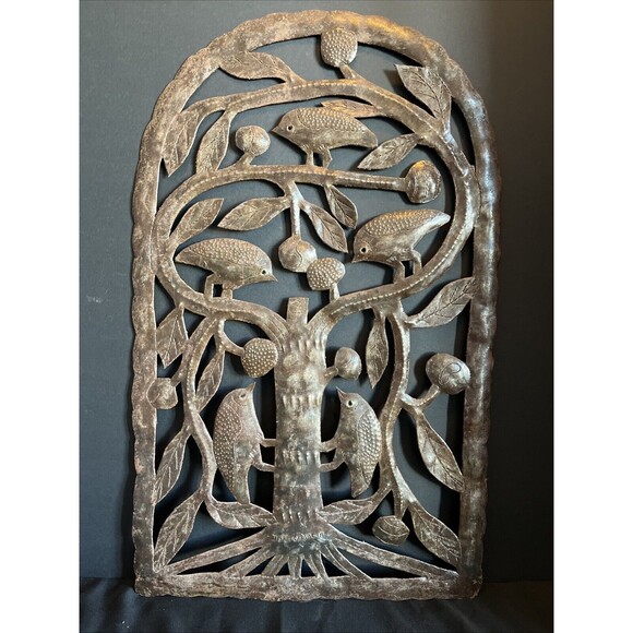 DALIOBAKAN Signed Metal Steel Drum Bird on a Tree For Wall Hanging 22.5”X 14”